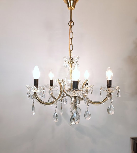 Image 1 of Antique French Chandelier with crystals Drops, 5 lights Baroque style dinning room chandelier