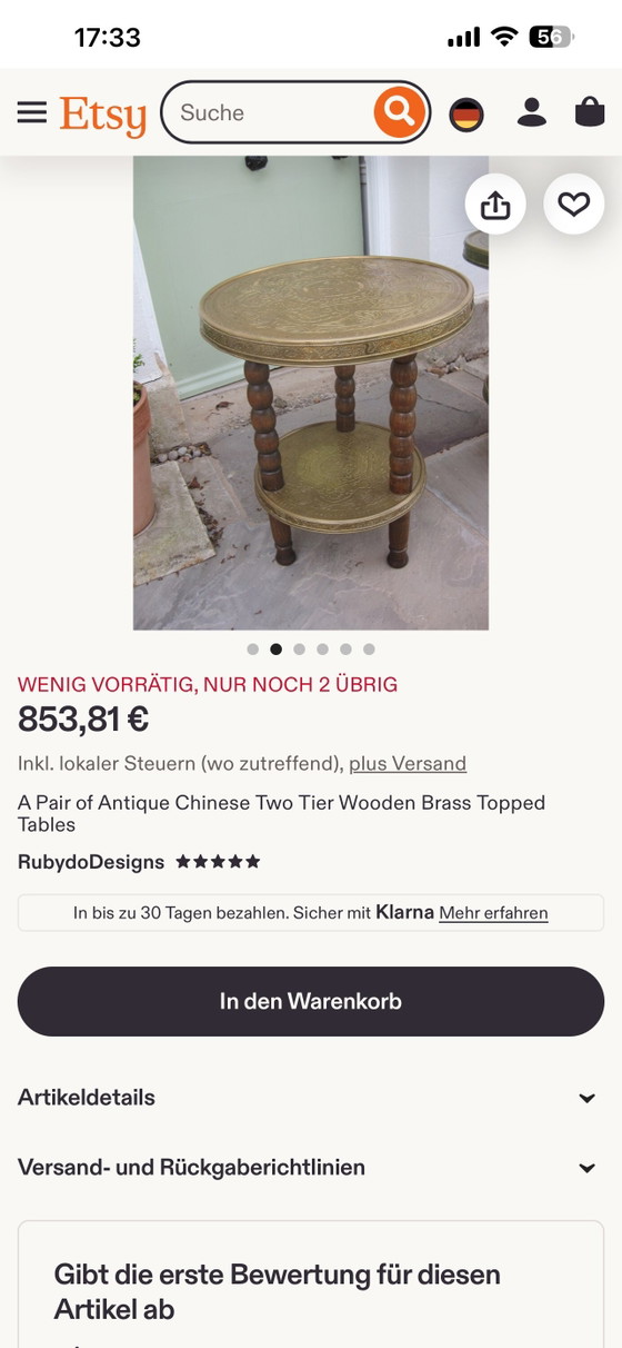 Art Nouveau Art Deco Salontafel Bijzettafel Messing Jaren 1930 Chinees Vintage Handgemaakt – Brass, Wood (photo 11 of 14)