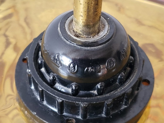 Image 1 of Vintage Scandinavische hanglamp uit de jaren 60 van glas, messing en teak.