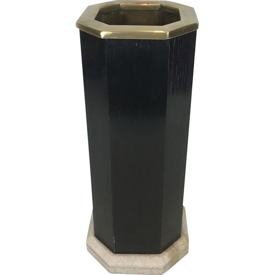 Image 1 of Vintage umbrella stand in blackened wood, brass and marble, 1950