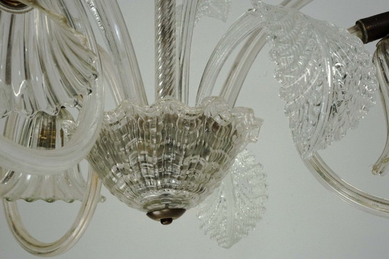 Image 1 of Art Deco Murano Glass Three-Arm Chandelier, Italy, 1940s