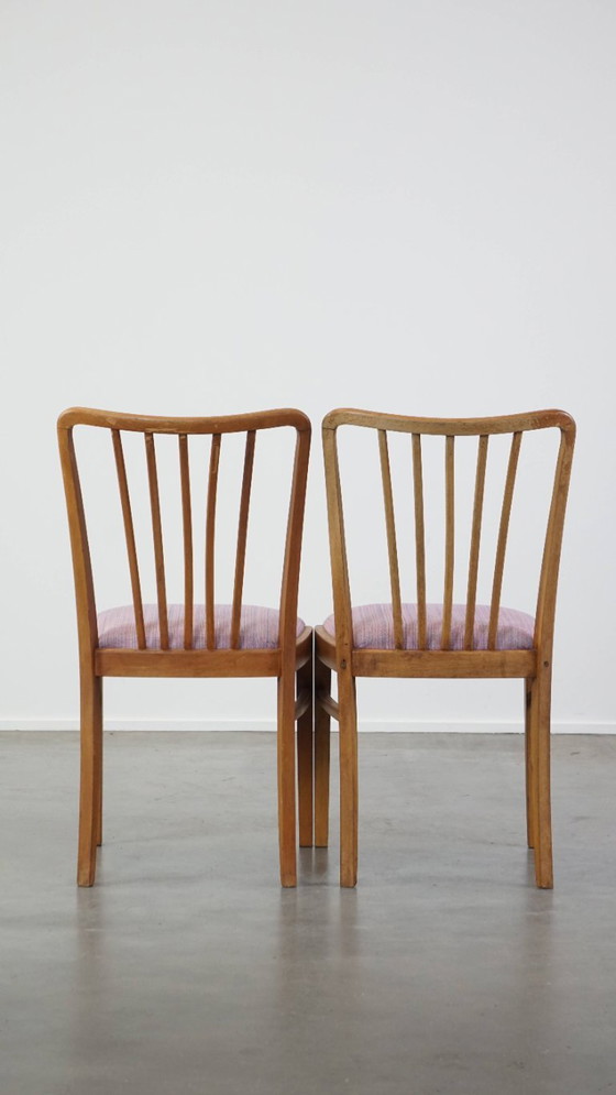 4 chaises de salle à manger vintage des années 70, avec assise en tissu et structure en bois. – Wood (photo 10 of 13)