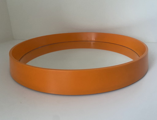 Vintage Danish plastic round orange mirror, 1970s