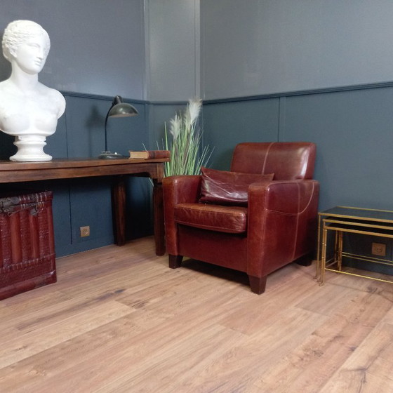 Image 1 of Timeless cowhide leather club armchair, atmospheric and inviting.