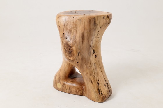 Image 1 of Sculptural Stool/Side Table, Walnut, Carved, Unique, Logniture