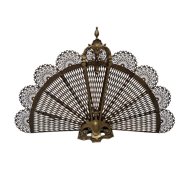 Paravent de cheminée plat en métal de couleur laiton vintage