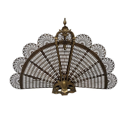 Antique French brass peacock fire screen, late 19th century