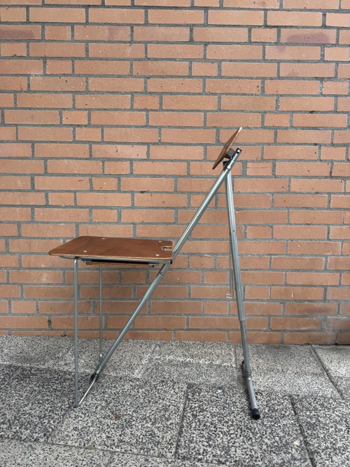 Vintage Minimalist Klapstoel / Architectenstoel – Modern Design – fauteuils, Chrome, Wood (photo 2 of 15)