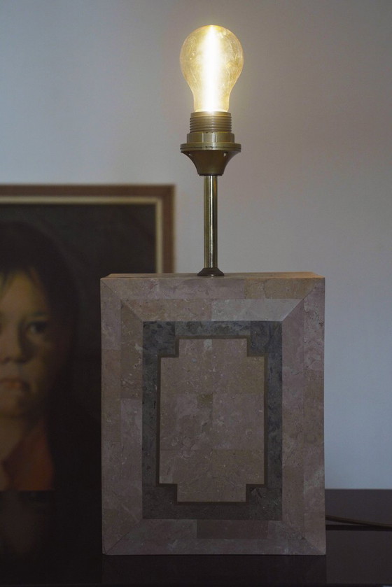 Image 1 of Vintage Marble Table Lamp Italian Art Deco Stone Lamp Geometric Marble Lighting Mid Century Modern Accent Lamp