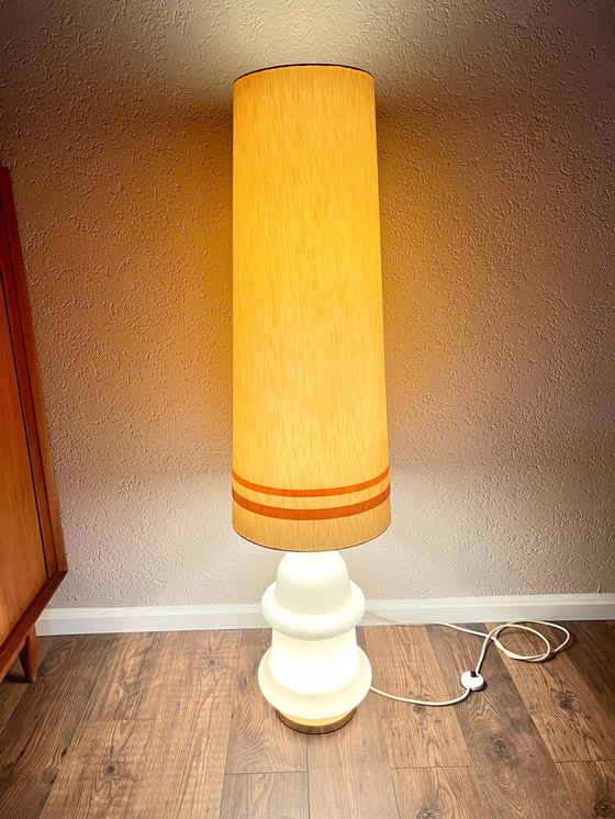 Image 1 of 1970s Large space-age opal glass floor lamp with illuminated base and various lighting modes, with a total of 3 E27 sockets