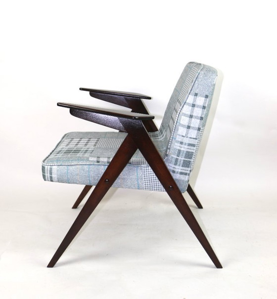 Image 1 of Fauteuil Bunny à carreaux gris-bleu par Józef Chierowski, années 1970