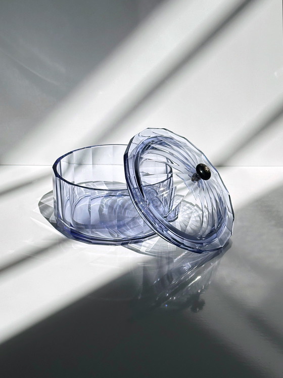 Image 1 of Vintage Italiaanse Art Deco dekseldoos prisma kristal geslepen bonbonnière paars lila 1930