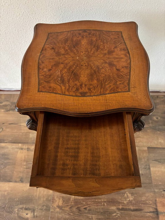 Art Nouveau side table with drawer 43x43x71.5 cm – Wood (photo 3 of 6)