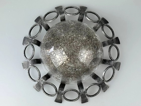 Image 1 of 60s 70s Brutalistische wandlamp of plafondlamp van ijzer & glas design