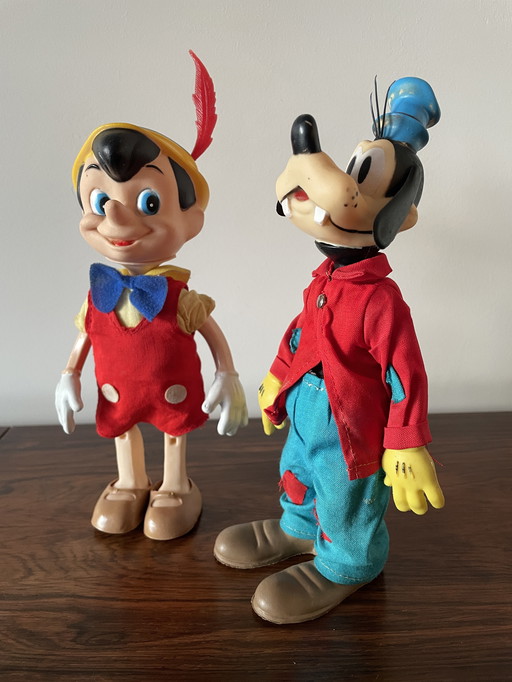 Disney Pinokkio en Goofy poppen uit 1960