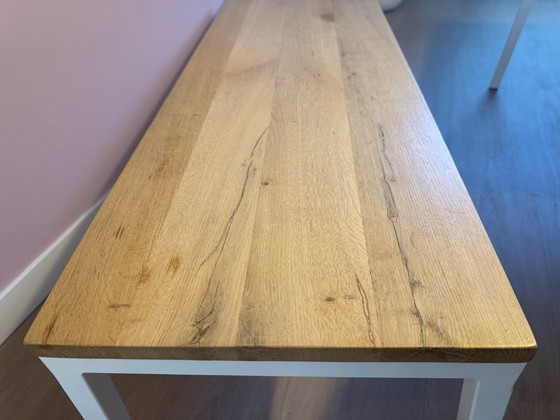 Image 1 of Purewood Norberg dining table with oak white base and matching bench