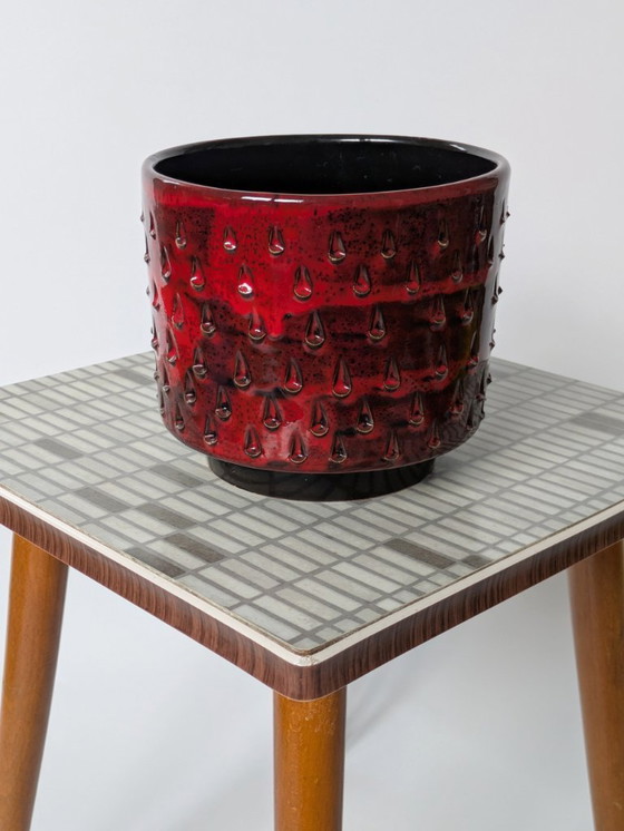 Image 1 of Jardinera de cerámica italiana de mediados de siglo de Fratelli Fanciulacci | Esmalte moteado rojo | Años 60