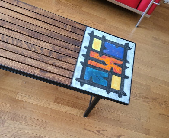 Image 1 of Vallauris Madoura Jouver coffee table in wood and ceramic, Vintage Design