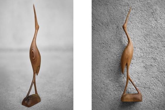 Image 1 of Sculpture en bois vintage Mid Century Danish Modern Figurine Crane, 1960s