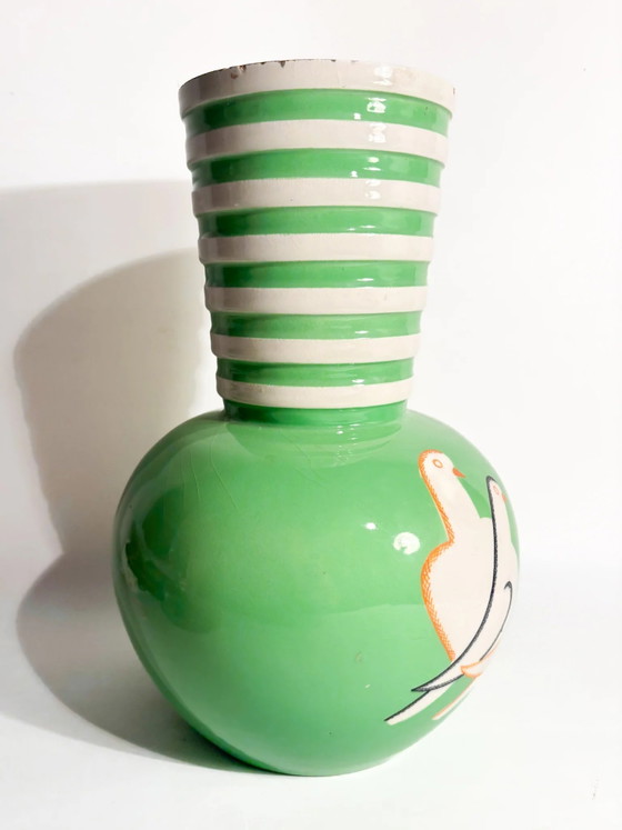 Vase sphérique en céramique verte Pucci Umbertide vintage des années 1940 avec bord évasé (photo 7 of 13)