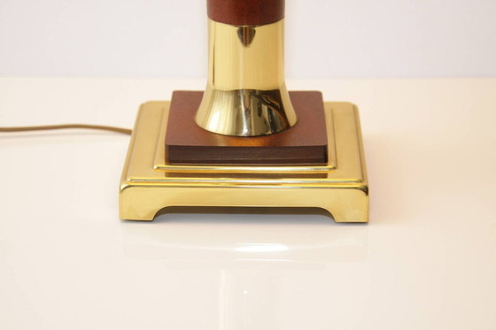 Image 1 of Lamp Tafellamp messing hout 77cm jaren 1980 vintage