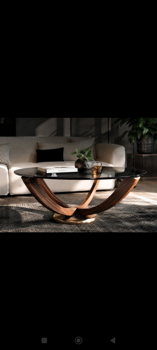 Mid-Century Couchtisch von Wilhelm Renz im Art-Déco-Stil – Glas, Massivholz & Messing