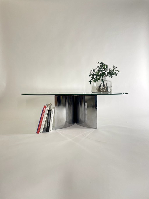 Jorn Couchtisch aus verchromtem Stahl und versilbertem Kristall Mod. 3102 von Giuseppe Raimondi für Cristal Art, Italien, 1970er