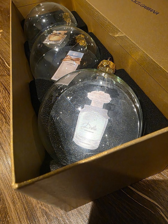 Image 1 of Boules de Noël Dolce & Gabbana – Coffret de luxe de 3 boules dans leur boîte d'origine – Édition collector rare