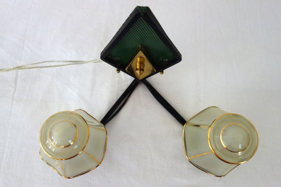 Image 1 of Rare double perforated metal wall light from the 50s