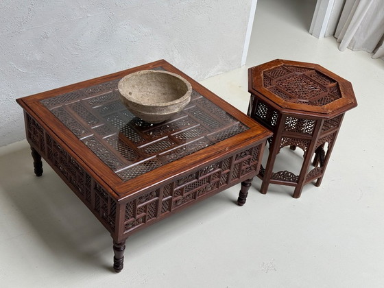 Handmade Pakistani Coffee Table and Side Table Set – Wood (photo 7 of 7)