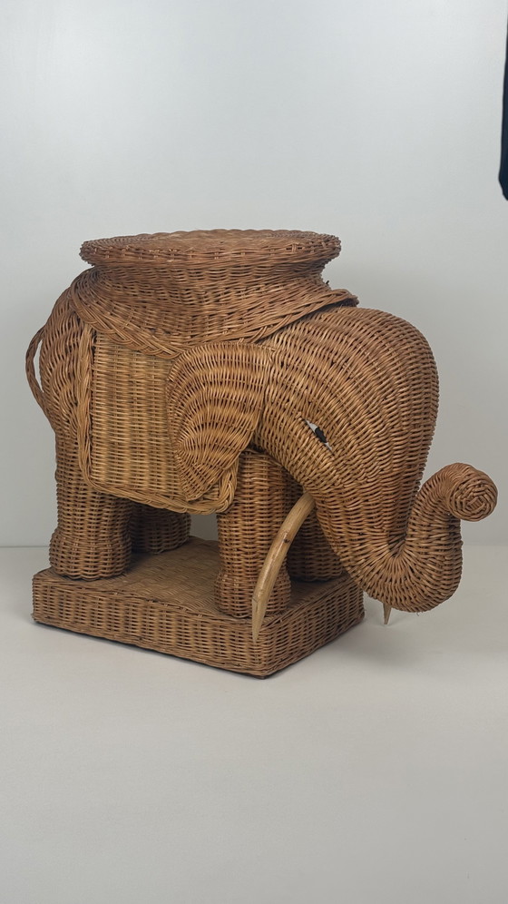 Image 1 of Original vintage rattan elephant plant/side table tray
