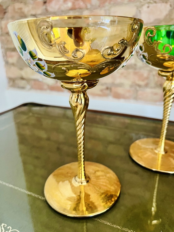 Luxury Set of 2 Vintage Coupes – Bohemian Crystal & 24k Gold – Glass & Decanter, Glass (photo 7 of 8)
