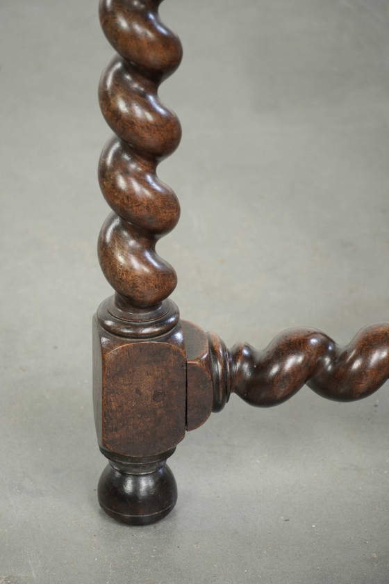 Image 1 of Very special antique English walnut side/center table with beautiful turned legs and an octagonal top from ca. 1680.