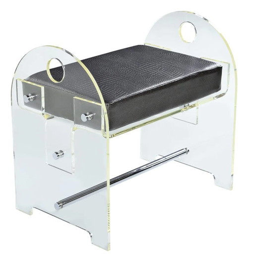 Lucite-Schminkhockerbank mit neuer Polsterung aus Schlangenhautimitat