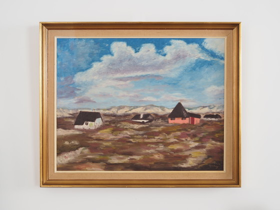 Image 1 of Peinture "Le village dans les nuages", design scandinave, années 1970