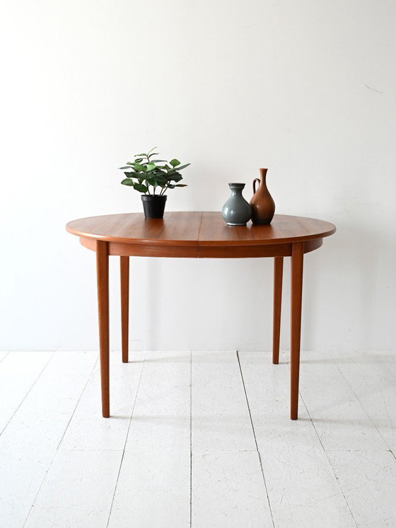 Image 1 of 1960s Scandinavian Round Teak Dining Table with Two Leaves