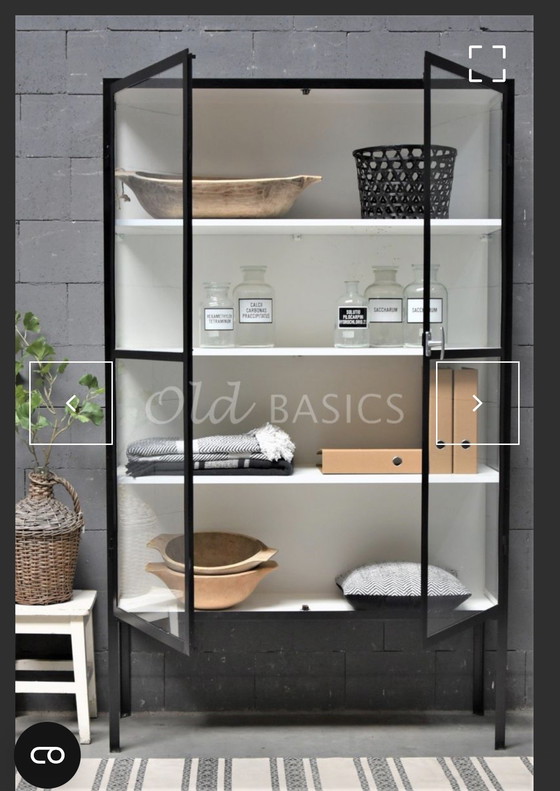 Image 1 of Stalen vitrinekast Old-basics zwart/wit 120x40x200 cm