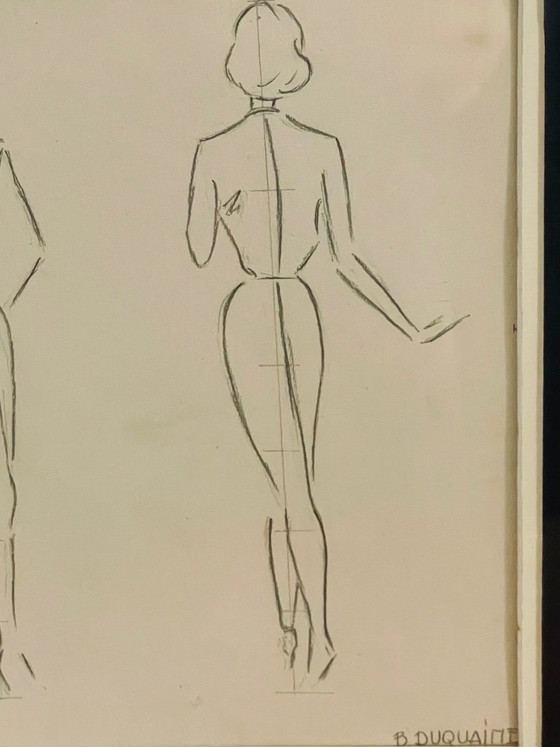 Image 1 of Vintage, Signed, Framed, Pencil Sketches by Berthe Duquaine, 1951