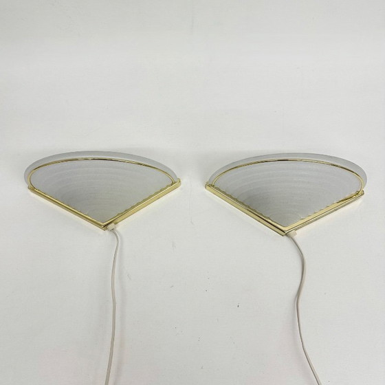 Image 1 of Set di lampade da parete vintage in vetro con supporto dorato, anni '70