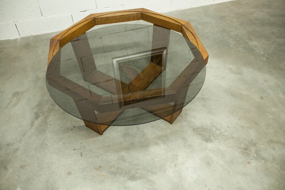 Image 1 of Tavolo esagonale unico, 1977, rovere, vetro fumé, fabbricazione svizzera