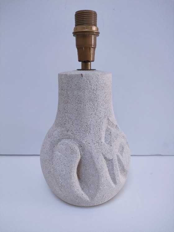 Lampada in pietra intagliata anni '90, Lampade da tavolo, Beige, Vintage (foto 14 di 14)
