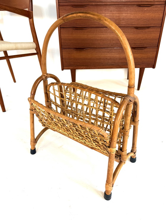 Image 1 of Vintage rattan and bamboo magazine basket '60