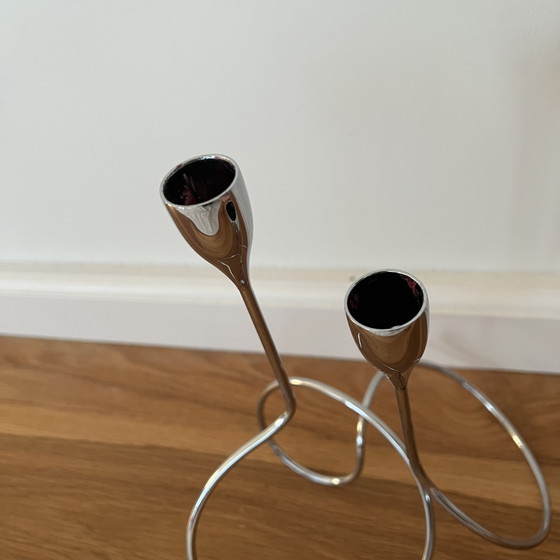Image 1 of Design kandelaar 2-armig chroom spiraalvoet vintage