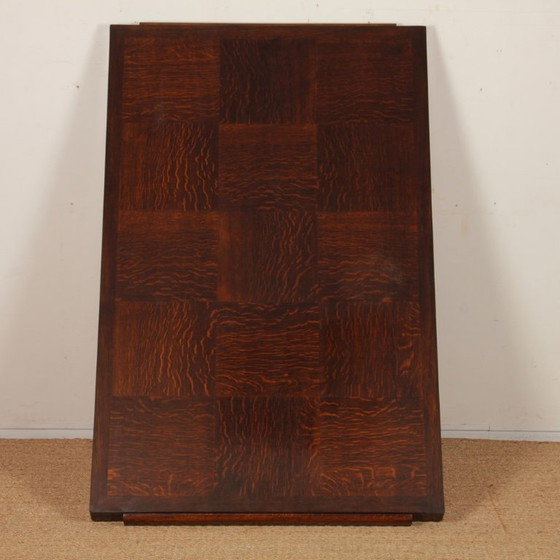 Image 1 of Eikenhouten eettafel in de stijl van Charles Dudouyt, 1940.
