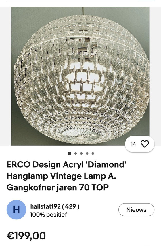 Image 1 of Lampada a sospensione ERCO Design in acrilico 'Diamond' Lampada a sospensione vintage A. Gangkofner anni