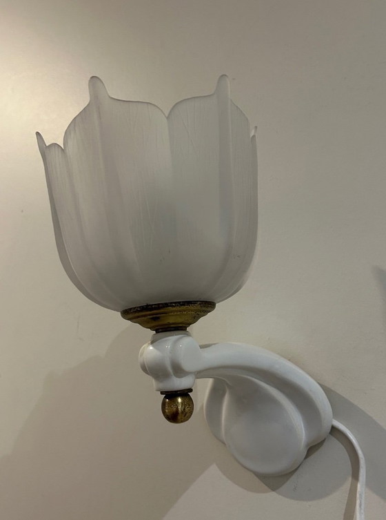 Image 1 of Par de apliques de pared de cerámica y vidrio, década de 1950.