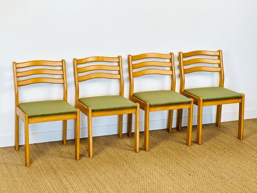 Set de 4 chaises de salle à manger vintage en hêtre et corduroy vert, 1960