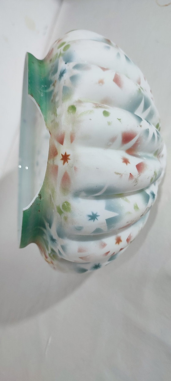 Image 1 of Art Nouveau plafondlamp van messing en glas. Spanje, jaren 1930.