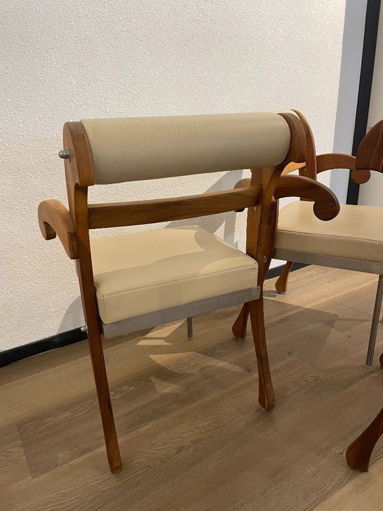 Heinz Julen JOB Chair, 1990s crème kleurig, 3 stuks – Eetkamerstoelen, Leather, Wood (photo 6 of 6)