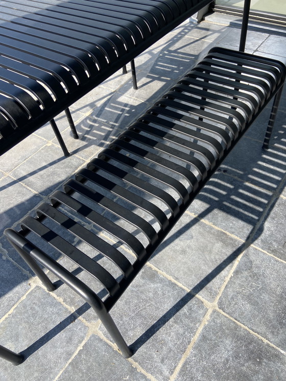 Image 1 of Hay Palissade Black Set table 168 , 2 dining armchairs with cushion and 1 bench